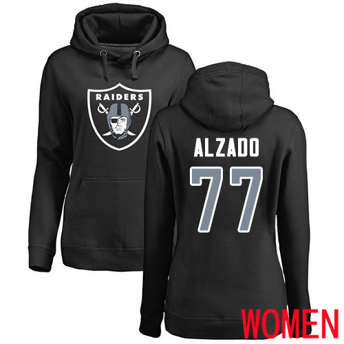 Oakland Raiders Black Women Lyle Alzado Name and Number Logo NFL Football 77 Pullover Hoodie Sweatshirts